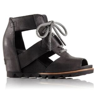 Sorel ‘Joanie’ Lace up Wedge Sandal black leather